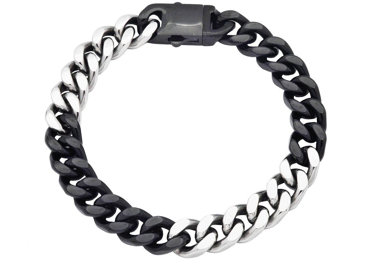 Blackjack Mens Jewelry Bracelets Blackjack Mens Jewelry - Men's Black & Silver S.Steel Cuban Link Bracelet: 8.5 inch