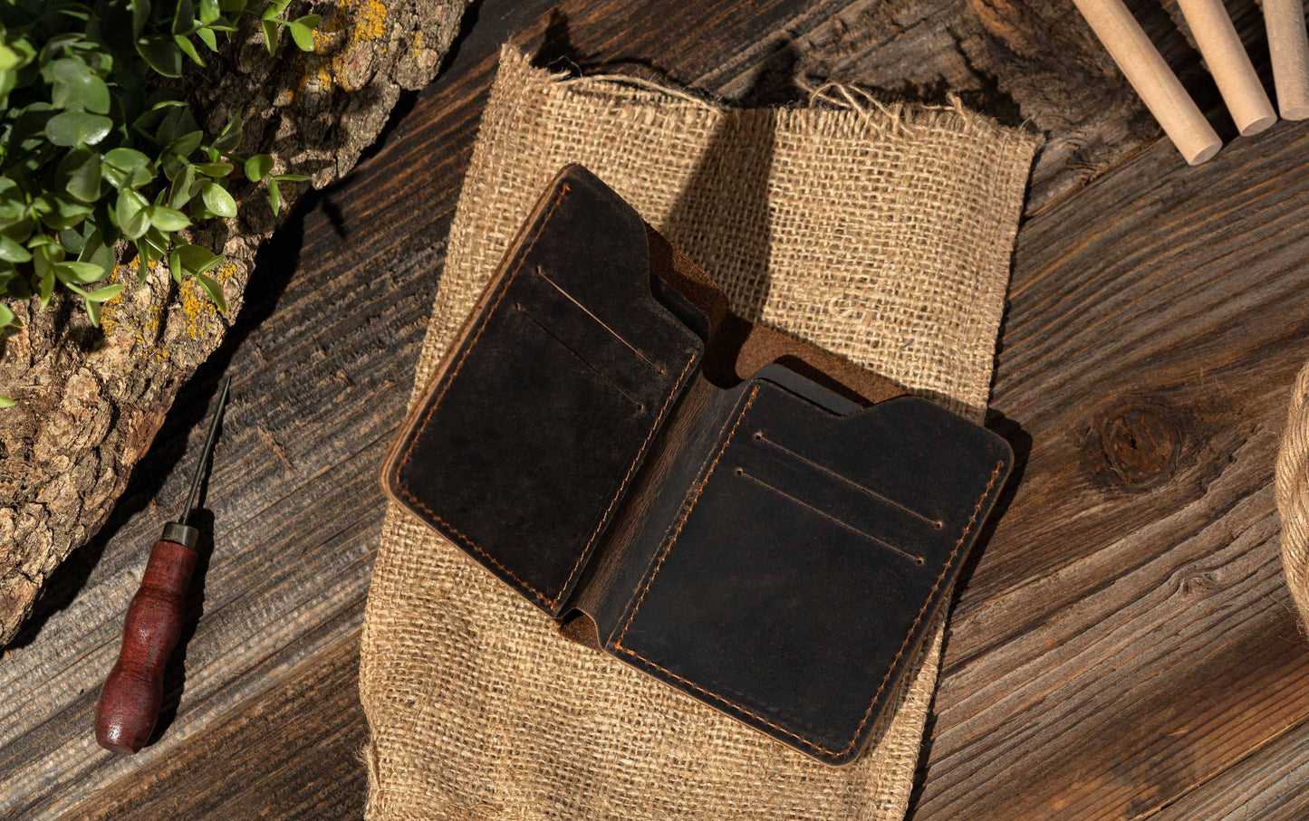 American Leather Goods American Leather Goods - Genuine Leather Bifold Wallet, Handmade Wallet for Men: Brown