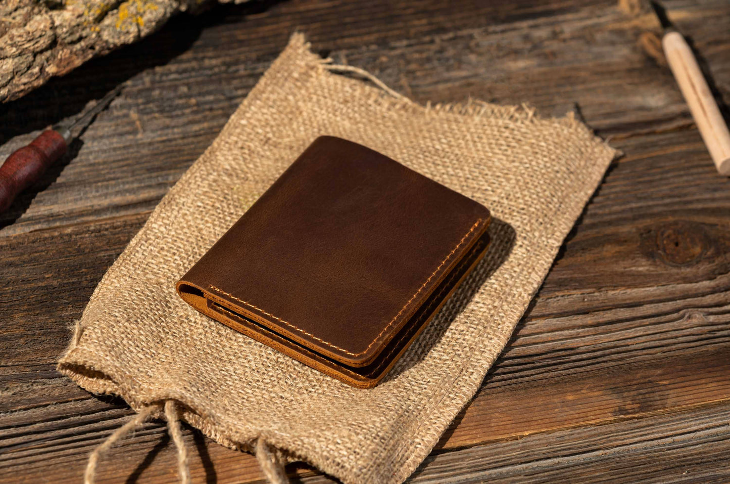 American Leather Goods American Leather Goods - Genuine Leather Bifold Wallet, Handmade Wallet for Men: Brown