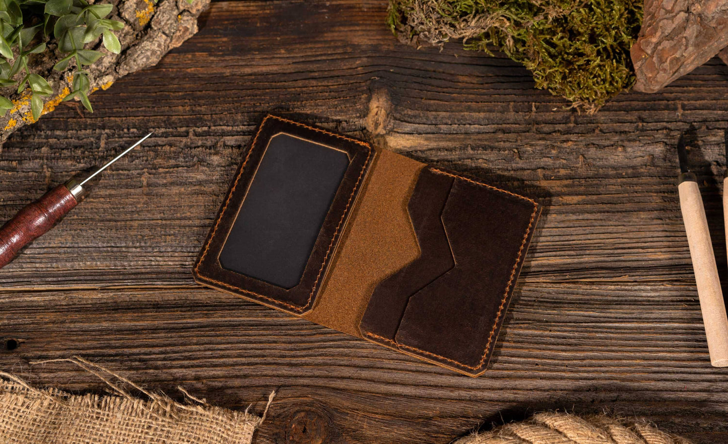 American Leather Goods American Leather Goods - Genuine Leather Wallet, Handmade Wallet with ID Window: Brown