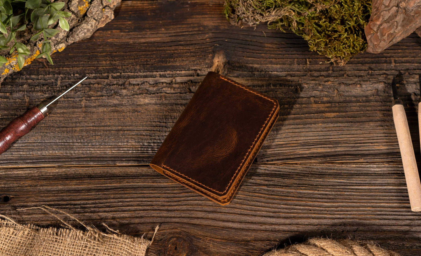 American Leather Goods American Leather Goods - Genuine Leather Wallet, Handmade Wallet with ID Window: Brown