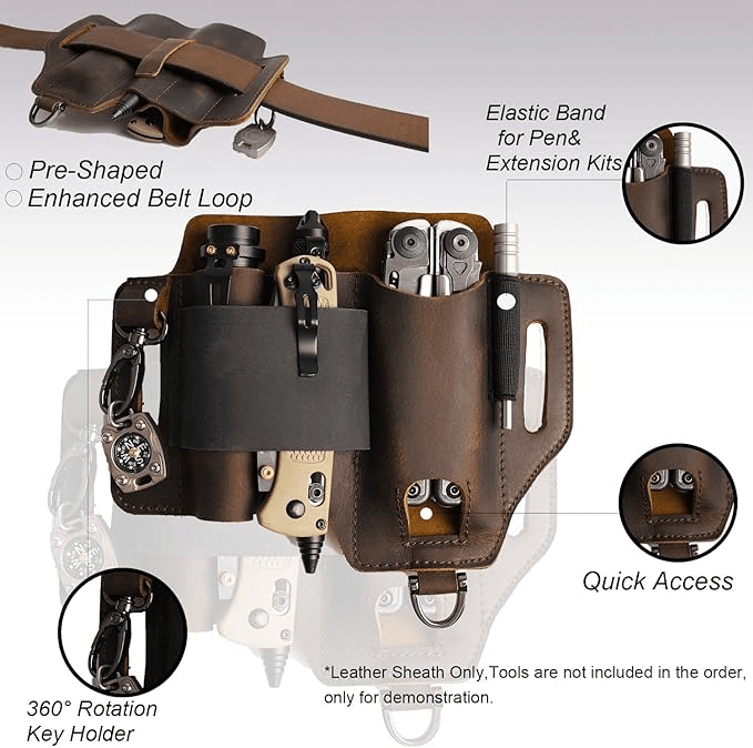American Leather Goods Leather Multitool Sheath Multitool Sheath for Belt, Leather Belt Pouch for Work