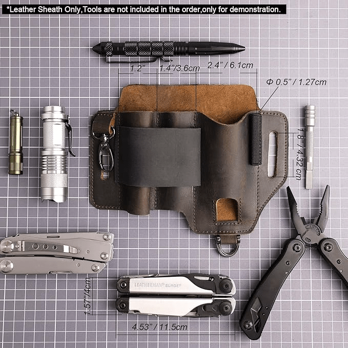 American Leather Goods Leather Multitool Sheath Multitool Sheath for Belt, Leather Belt Pouch for Work