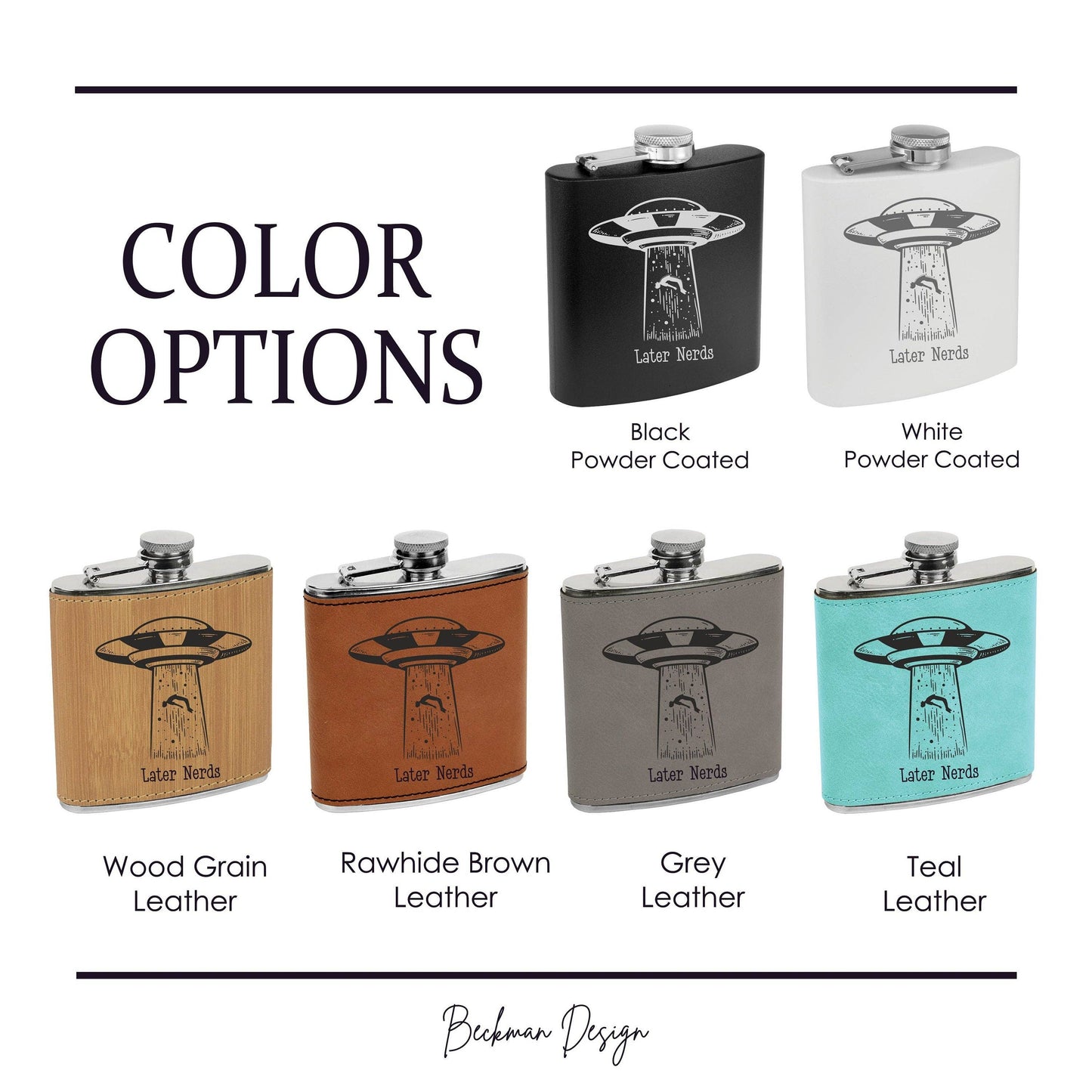 Beckman Design Beckman Design - Flask-Alien Abduction Later Nerds: Leather / Wood Grain