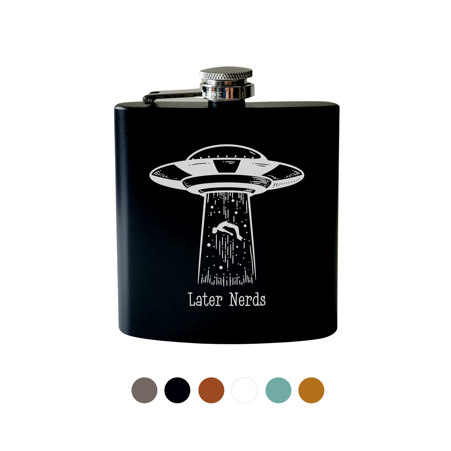 Beckman Design Beckman Design - Flask-Alien Abduction Later Nerds: Leather / Wood Grain