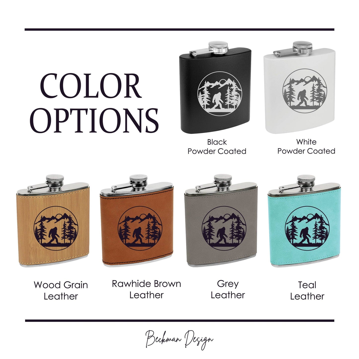 Beckman Design Beckman Design - Flask- Bigfoot In Forest: Leather / Gray