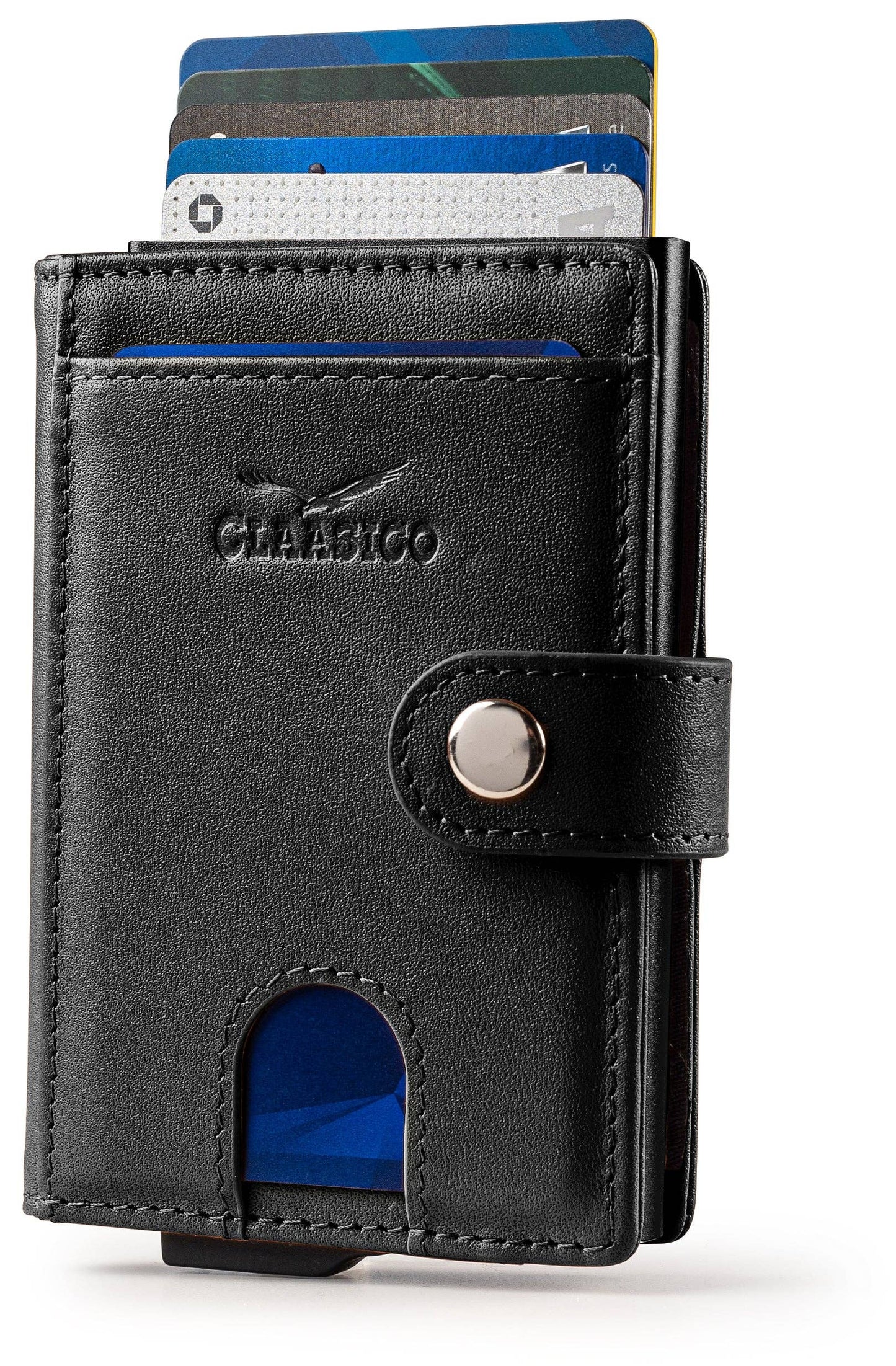 Claasico Claasico - Pop up Bifold Leather wallet: Black Smooth