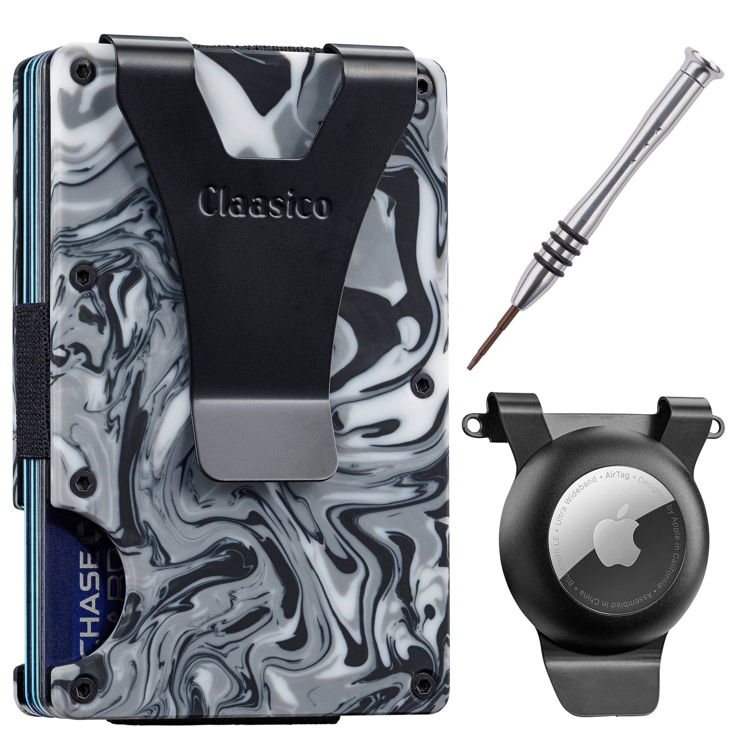 Claasico Claasico - Slim Metal Wallet & Money Clip - Card Holder, Expandable Elastic Strap Compatible with Apple Airtag: Green