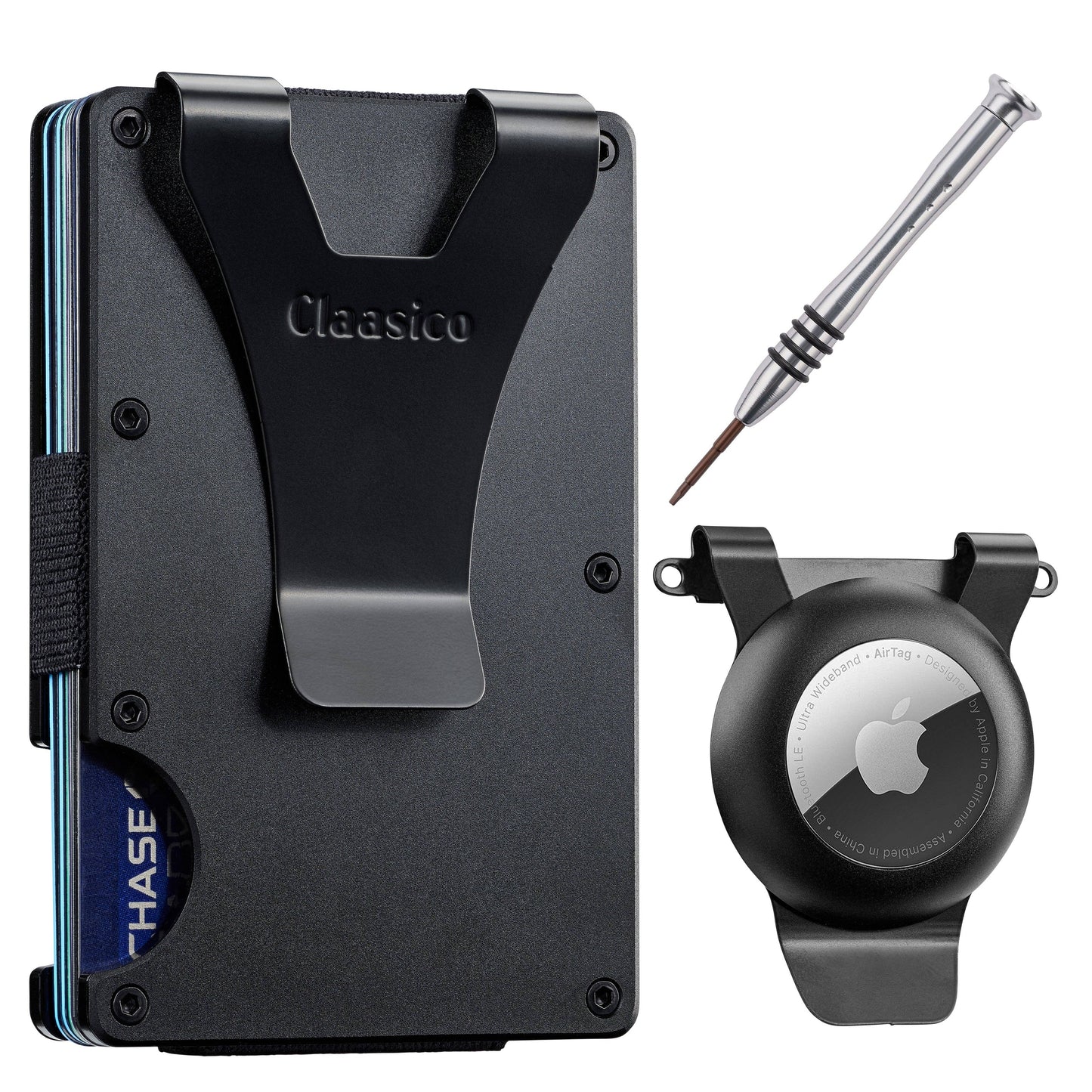Claasico Claasico - Slim Metal Wallet & Money Clip - Card Holder, Expandable Elastic Strap Compatible with Apple Airtag: Green
