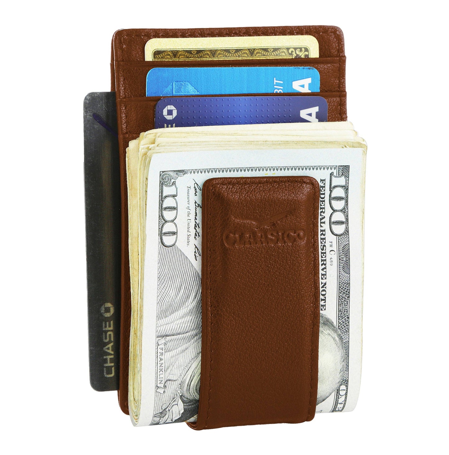 Claasico Claasico - Slim Money Clip Leather Wallet: Crosshatch Black