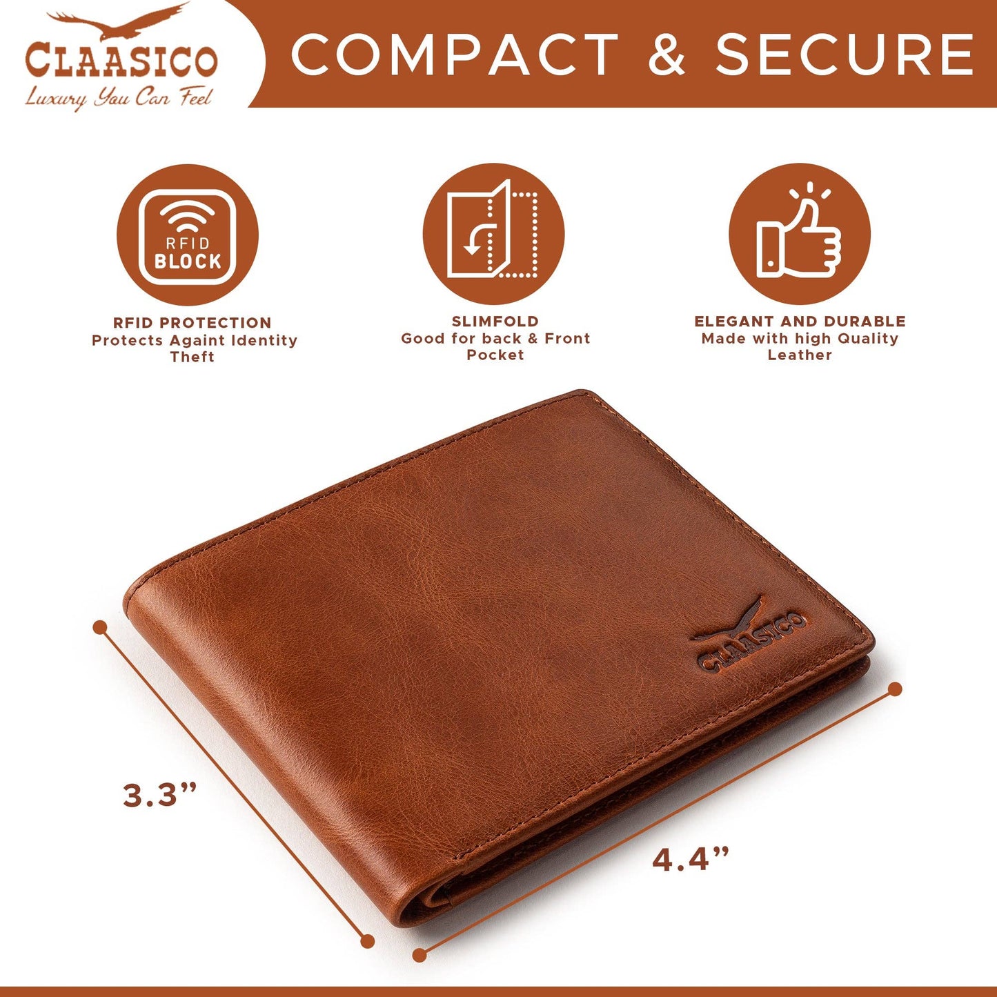 Claasico Claasico - Slimfold Bifold Leather wallet for men: Black-smooth Leather