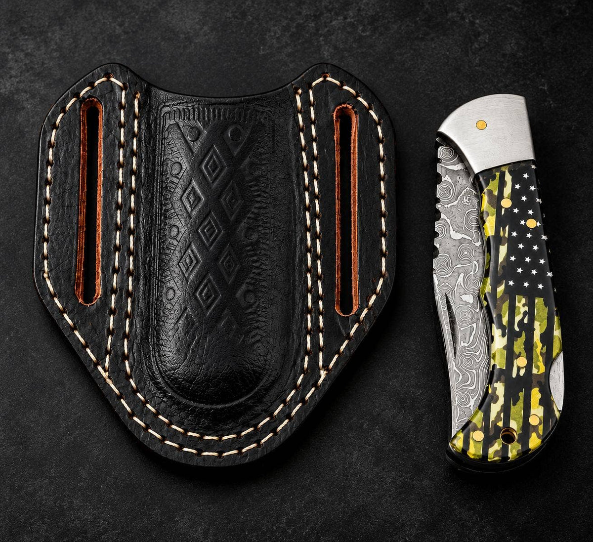 Titan International - Liberty Camo Damascus Folding Knife TKT-38
