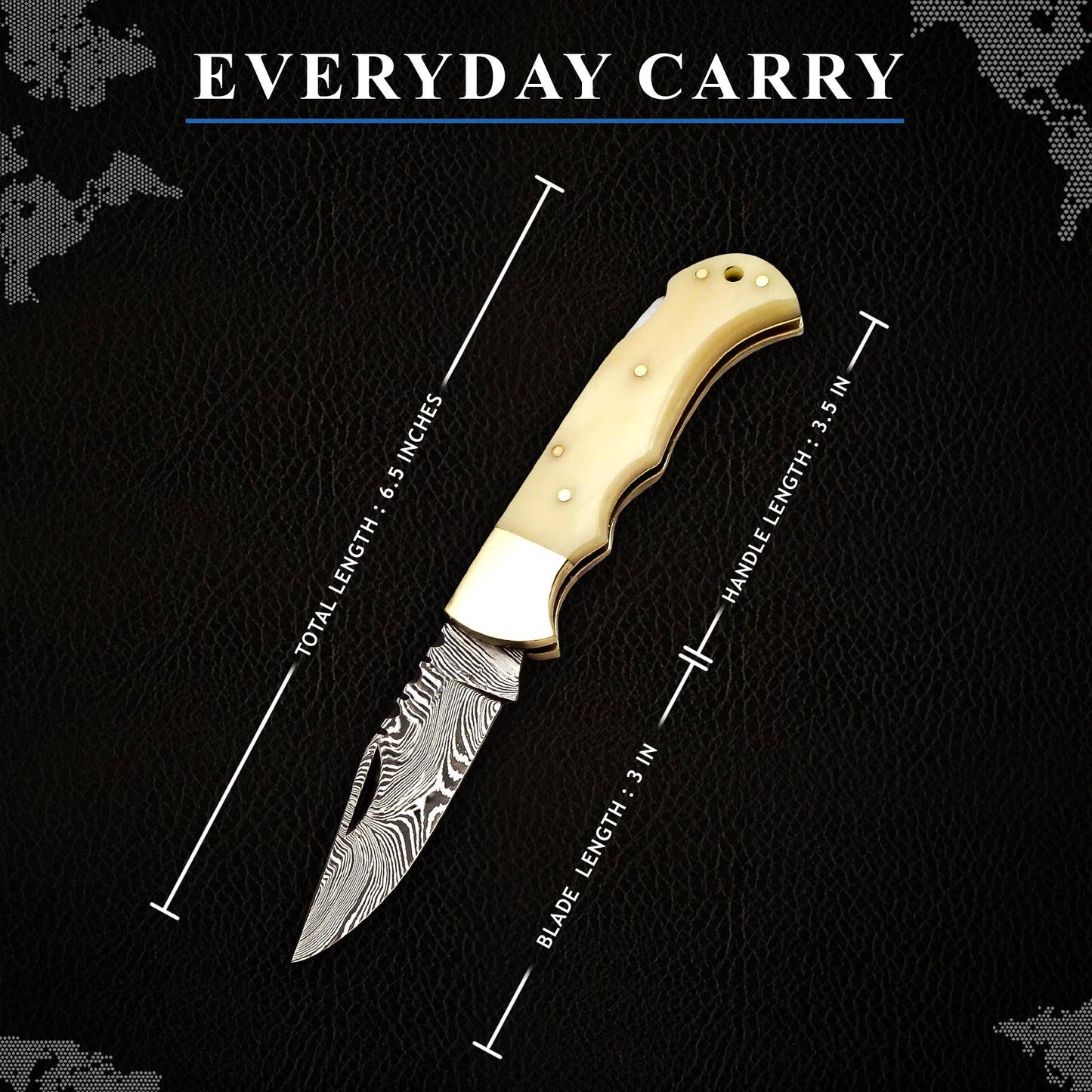 FH KNIVES FH KNIVES - 6.5' Handmade damascus folding knife, Pocket Knife