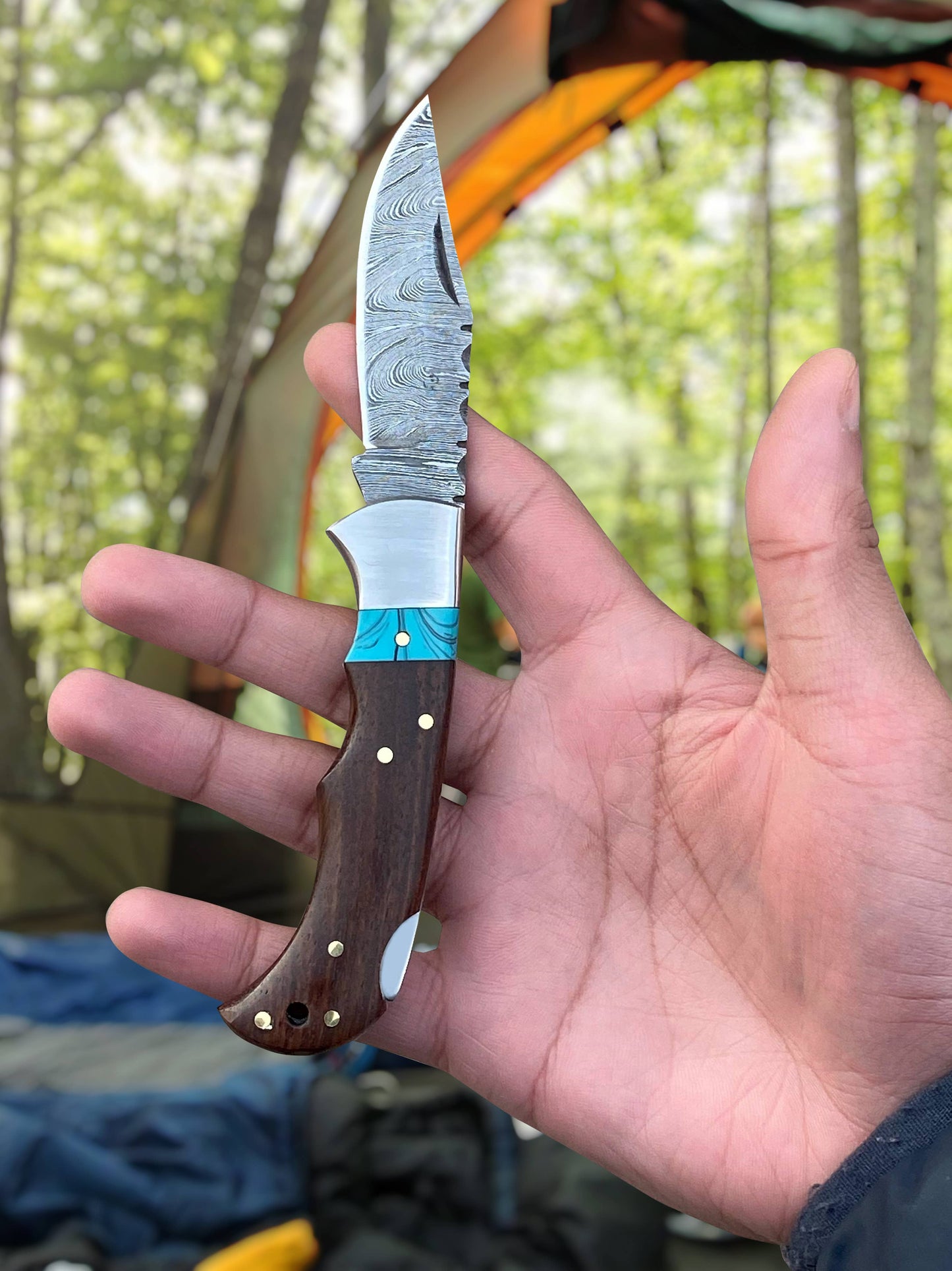 FH KNIVES FH KNIVES - 6.5' Handmade damascus folding knife, Pocket Knife