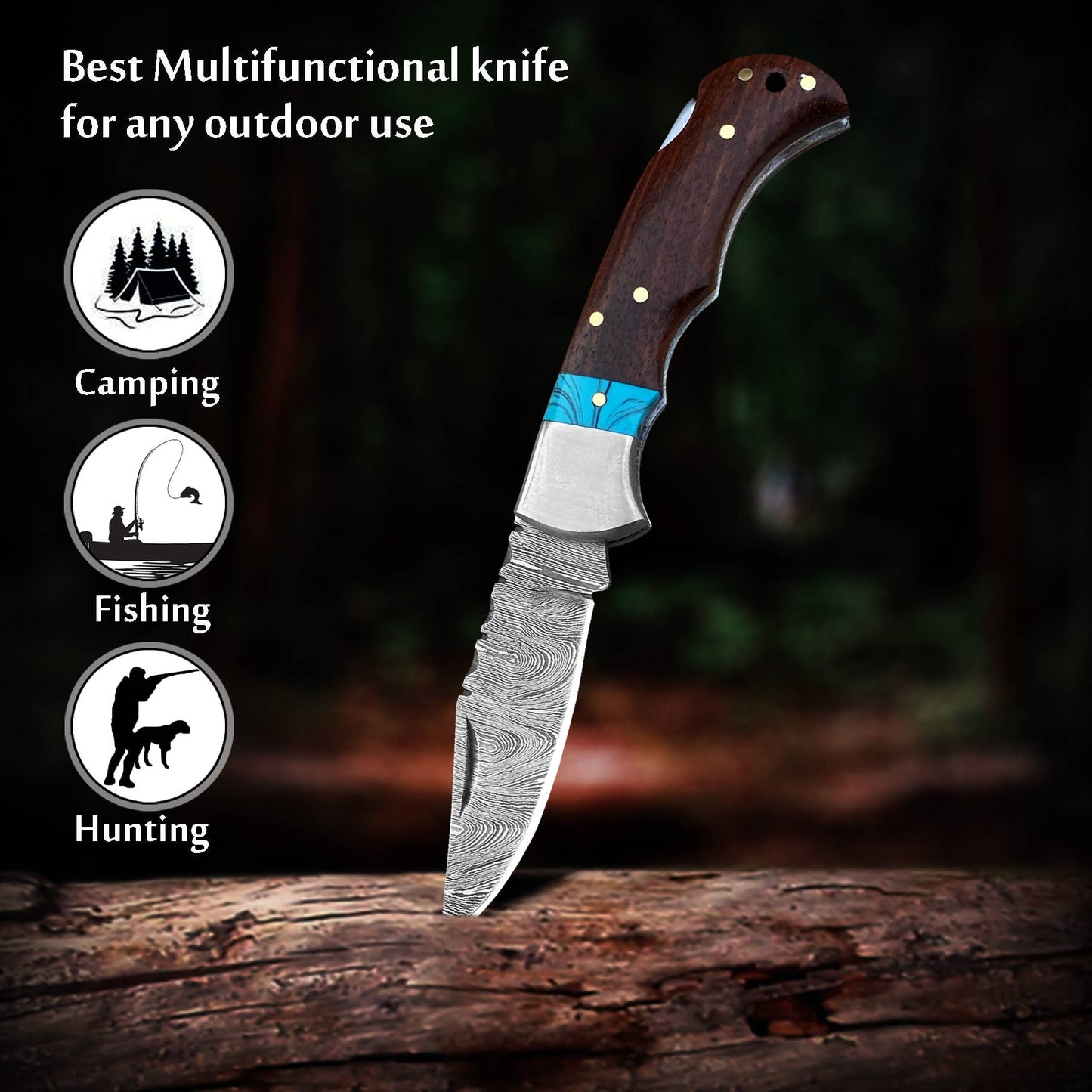 FH KNIVES FH KNIVES - 6.5' Handmade damascus folding knife, Pocket Knife