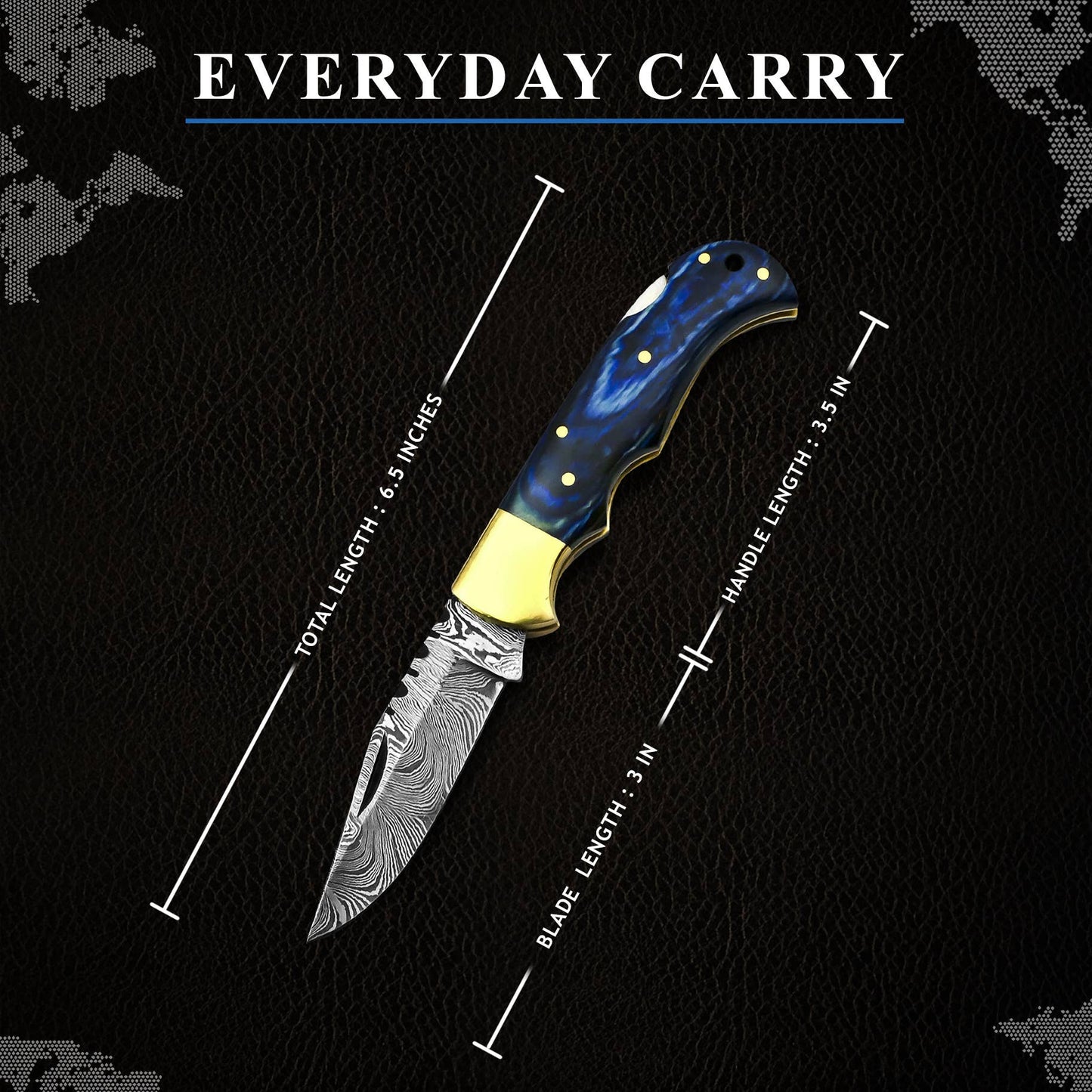 FH KNIVES FH KNIVES - 6.5' Handmade damascus folding knife, Pocket Knife