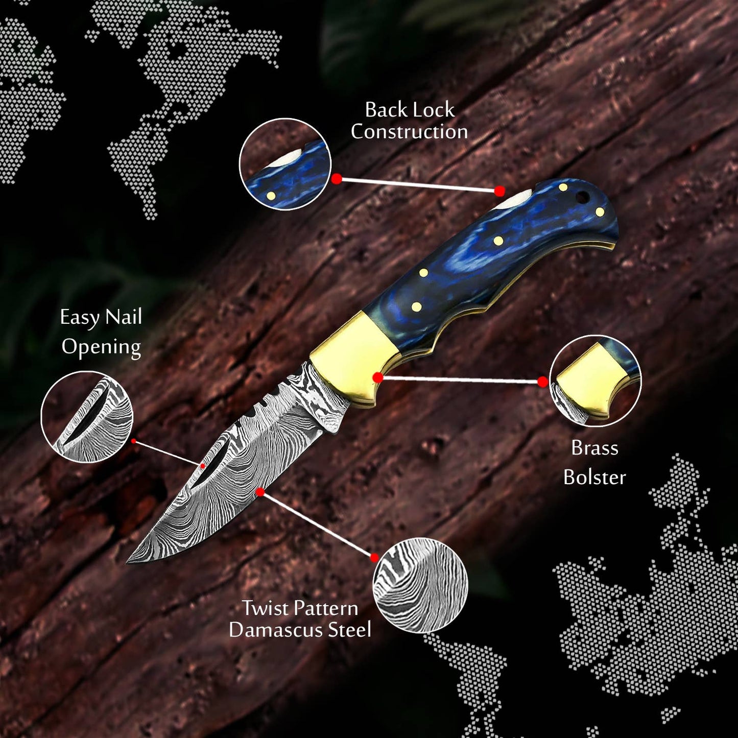 FH KNIVES FH KNIVES - 6.5' Handmade damascus folding knife, Pocket Knife