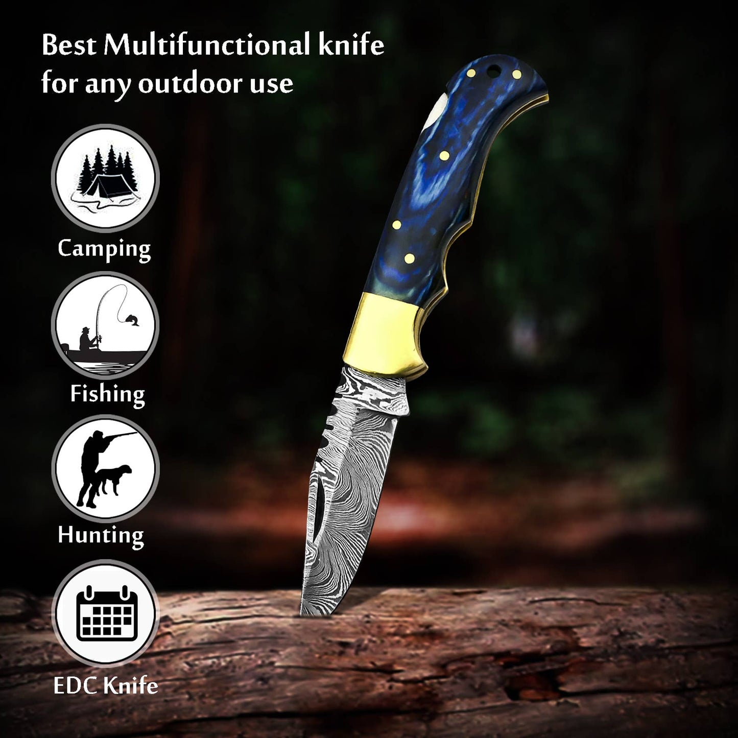 FH KNIVES FH KNIVES - 6.5' Handmade damascus folding knife, Pocket Knife