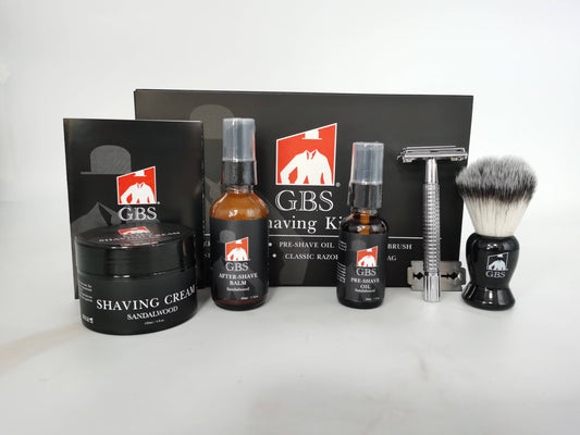 GBS GBS - 5 Piece shaving Kit - balm, brush, oil, razor, cream & bag