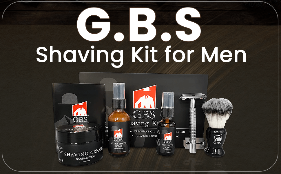GBS GBS - 5 Piece shaving Kit - balm, brush, oil, razor, cream & bag