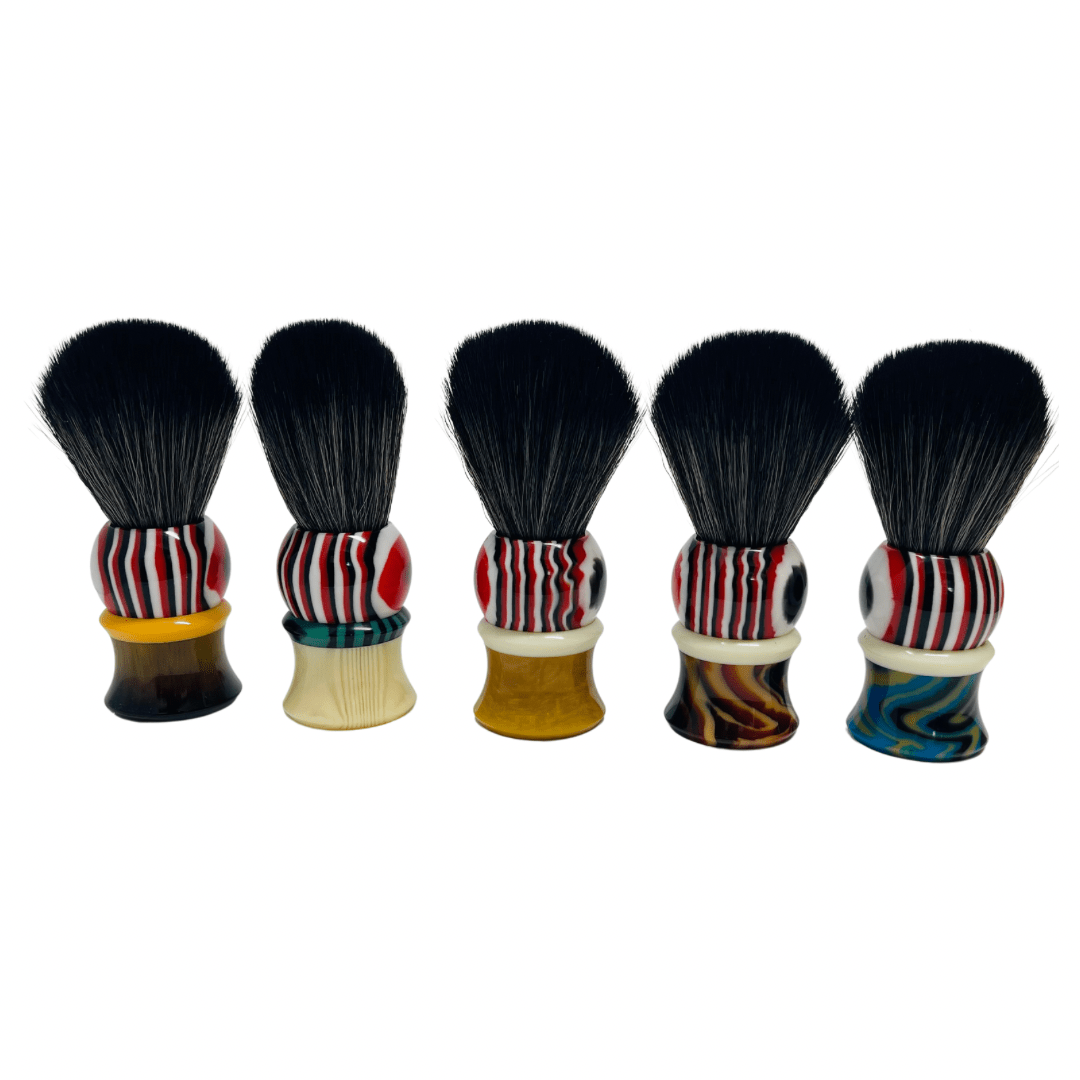 GENTS FINE GROOMING PRODUCTS GENTS FINE GROOMING PRODUCTS - GENTS CUSTOM SHAVING BRUSH W/ Multiple Color Resin Handles : Brown / White / Grey Top (Horn)
