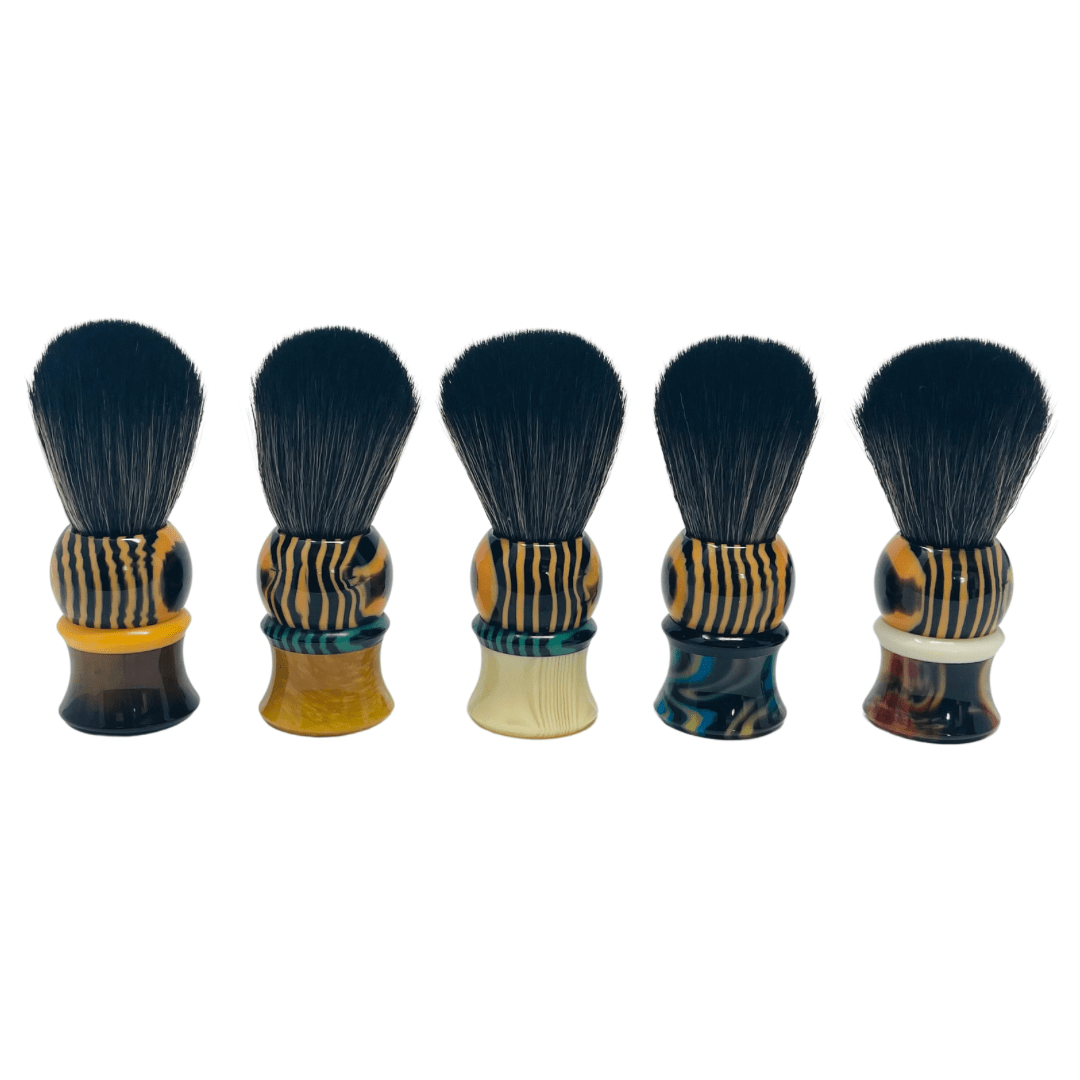 GENTS FINE GROOMING PRODUCTS GENTS FINE GROOMING PRODUCTS - GENTS CUSTOM SHAVING BRUSH W/ Multiple Color Resin Handles : Brown / White / Grey Top (Horn)