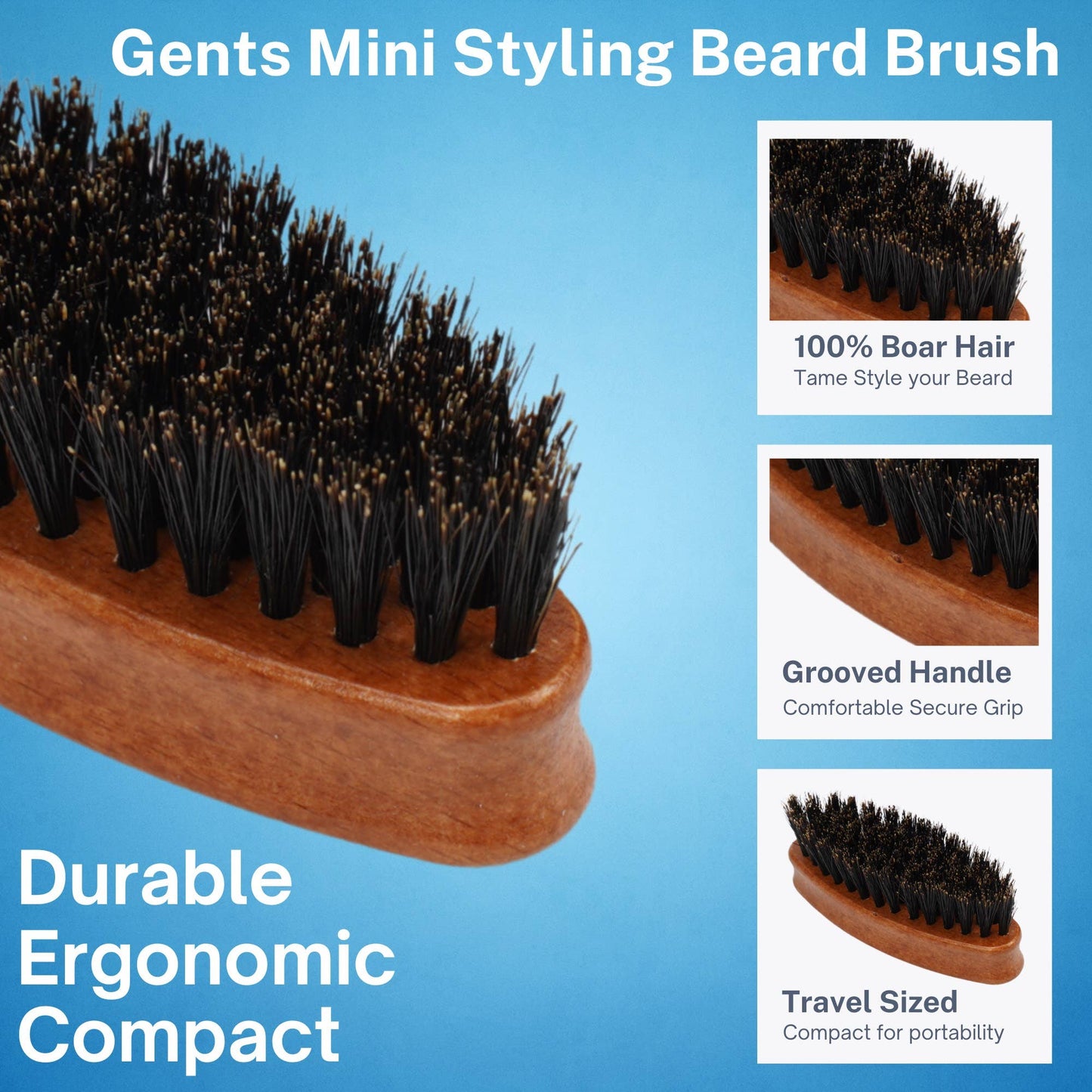 GENTS FINE GROOMING PRODUCTS GENTS FINE GROOMING PRODUCTS - Gents Wood Mini Travel Beard Brush - 100% Boar Bristles