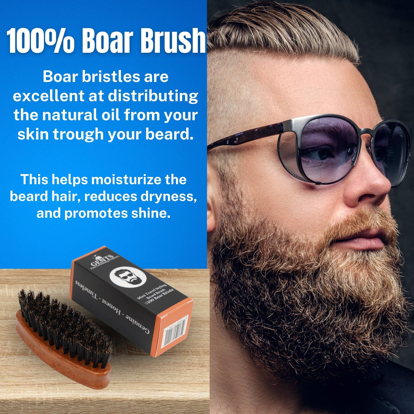 GENTS FINE GROOMING PRODUCTS GENTS FINE GROOMING PRODUCTS - Gents Wood Mini Travel Beard Brush - 100% Boar Bristles