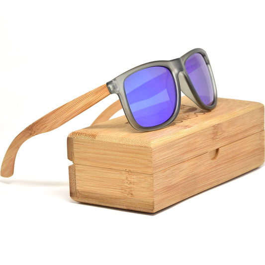 GOWOOD GOWOOD - Square Bamboo Wood Sunglasses with Blue Polarized Lenses