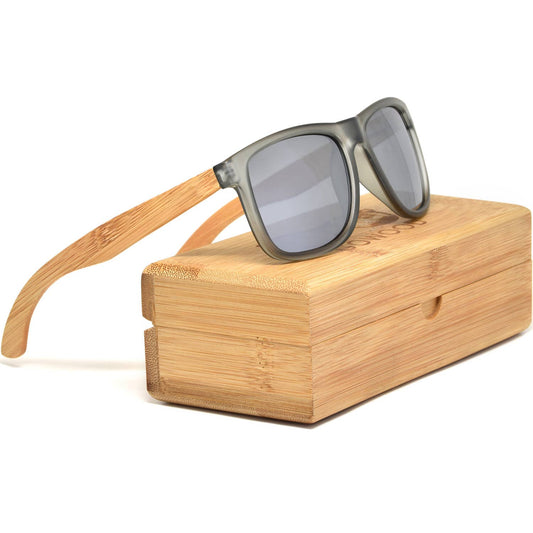 GOWOOD GOWOOD - Square Bamboo Wood Sunglasses with Silver Polarized Lenses