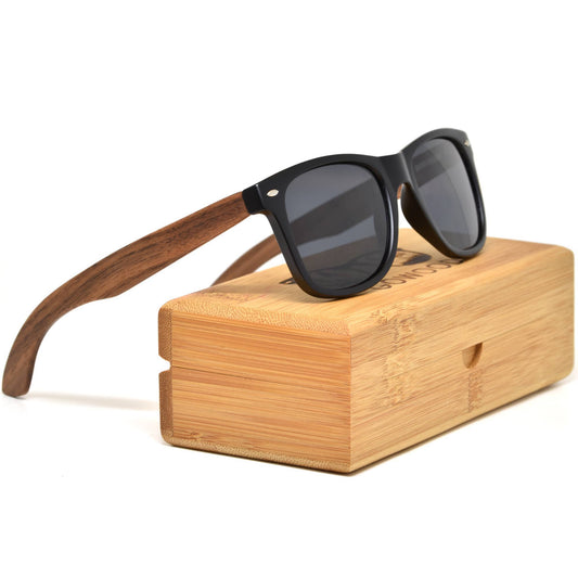 GOWOOD GOWOOD - Walnut Wood Sunglasses with Black Polarized Lenses