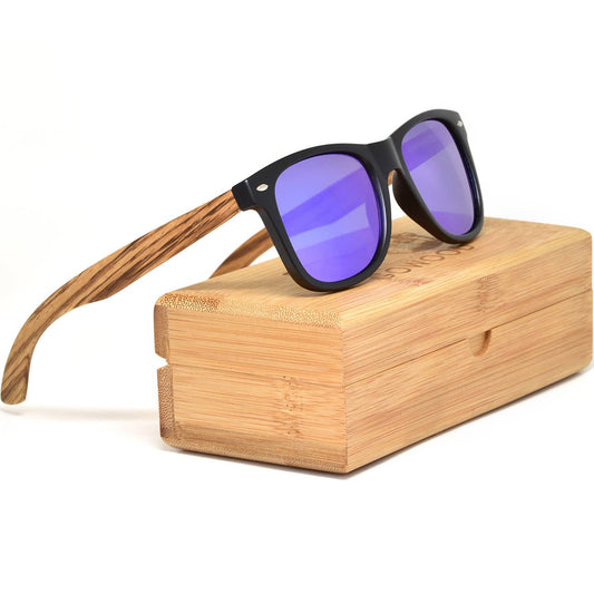 GOWOOD GOWOOD - Zebra Wood Sunglasses with Blue Mirrored Polarized Lenses