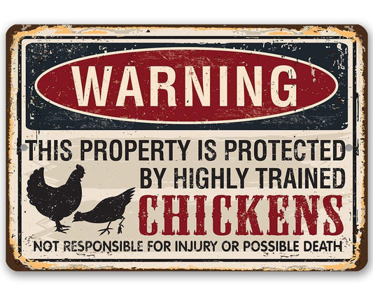 Lone Star Art 8 x 12 Lone Star Art - Property Protected by Chickens - Metal Sign