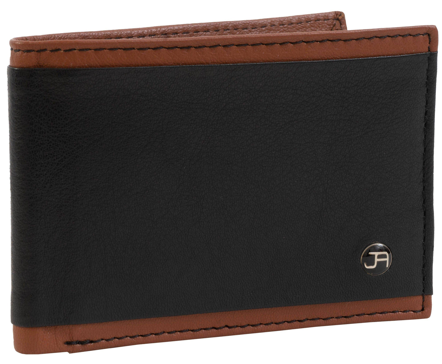 Magid Magid - Jack Abrahams Goat Nappa Leather Bi-Fold Stylish Gift Boxed Wallet Black/Cognac: Black/Cognac - 4" H x 1" D x 5" L