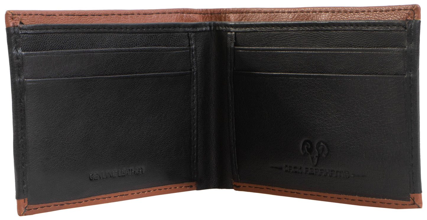 Magid Magid - Jack Abrahams Goat Nappa Leather Bi-Fold Stylish Gift Boxed Wallet Black/Cognac: Black/Cognac - 4" H x 1" D x 5" L