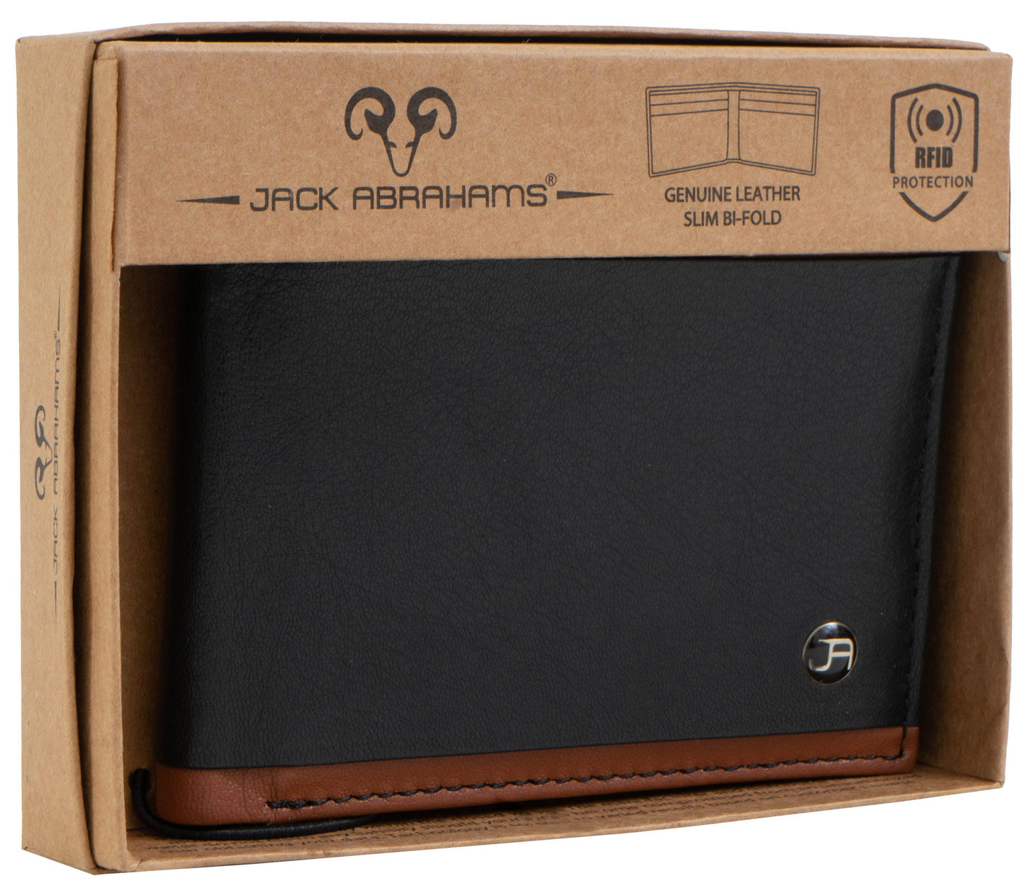 Magid Magid - Jack Abrahams Goat Nappa Leather Bi-Fold Stylish Gift Boxed Wallet Black/Cognac: Black/Cognac - 4" H x 1" D x 5" L