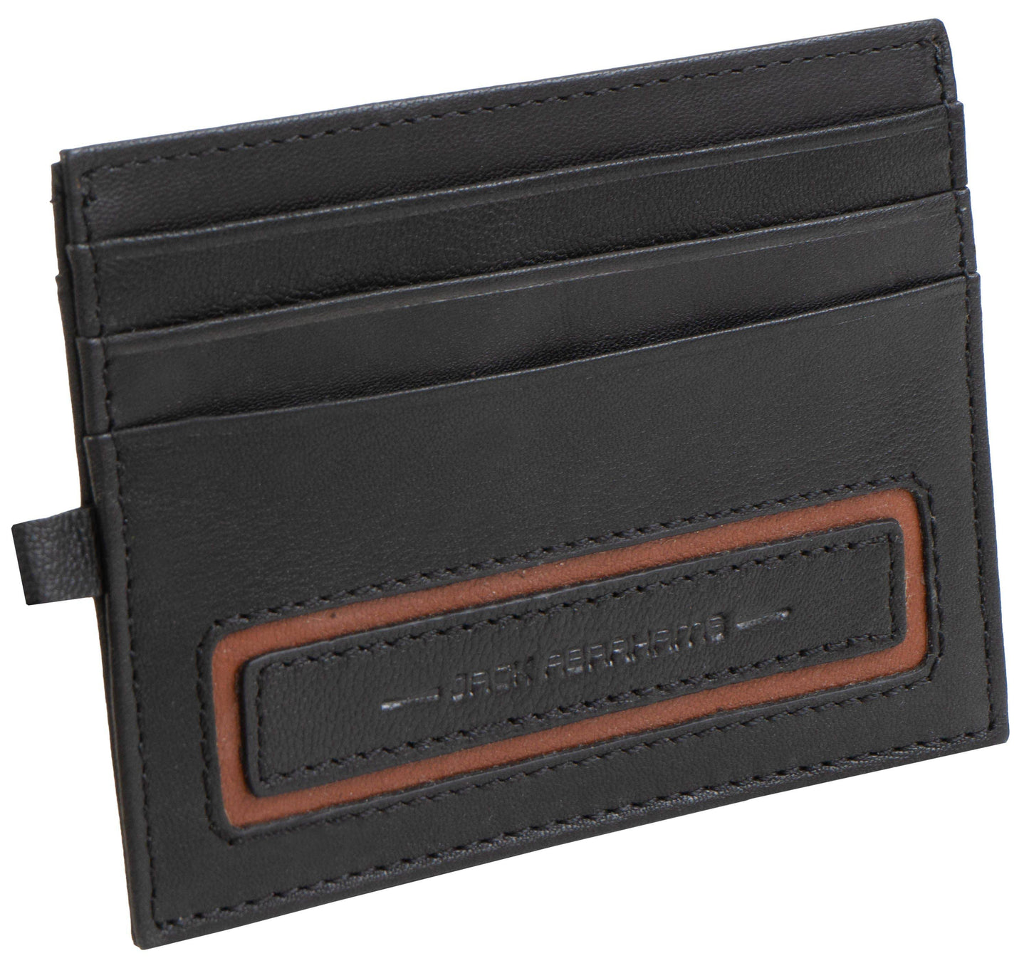 Magid Magid - Jack Abrahams Goat Nappa Leather Card Case Wallet with ID Window Black/Cognac: Black/Cognac - 4" H x 1" D x 5" L