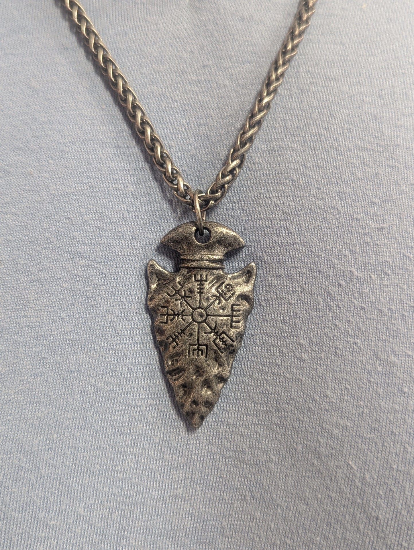 Man Up Arrowhead Necklace Arrowhead Vegvisir Necklace - Antique Silver
