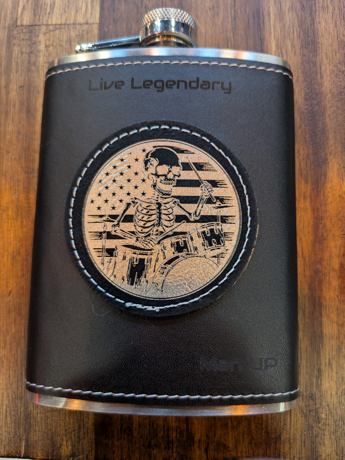 Man Up Flask Skeleton Drummer American Flag - Man Up Flask