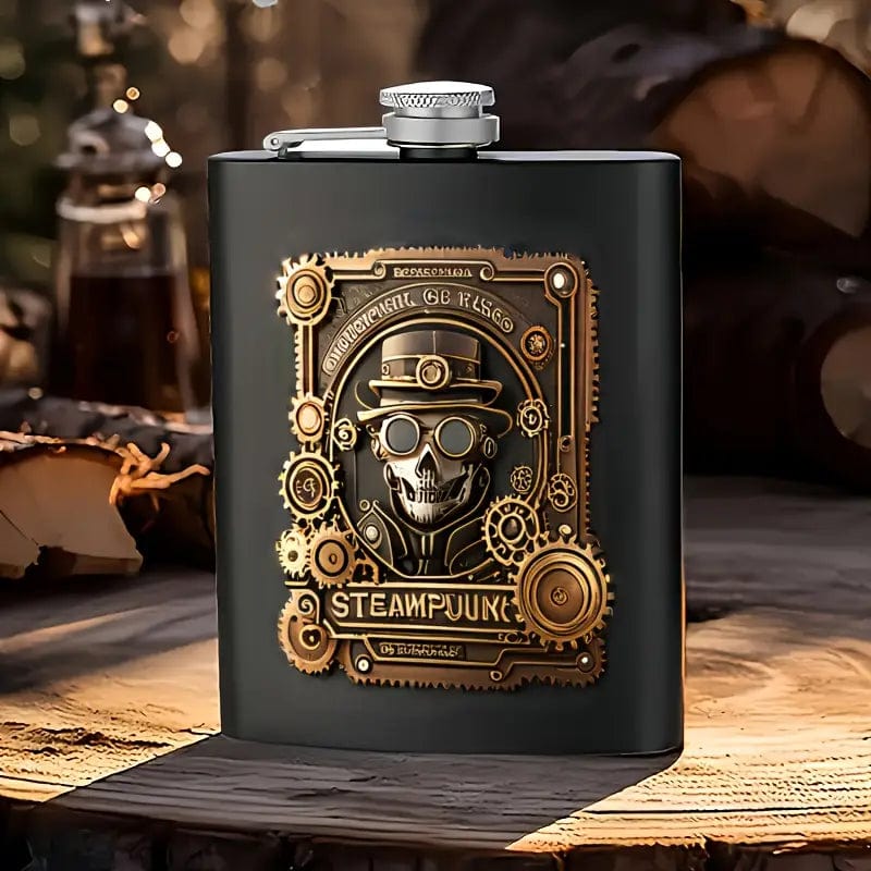Man Up Flask Steampunk Stainless Steel Flask - 8oz.