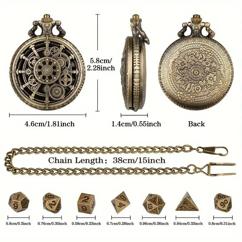 Man Up Pocket Watch Clock Gears Pocket Watch w/Dice