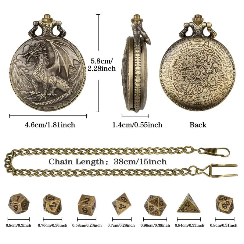 Man Up Pocket Watch Dragon Pocketwatch w/Dice