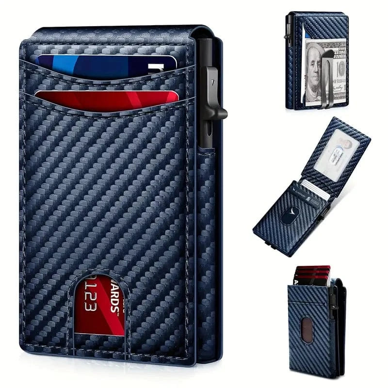 Man Up RFID Wallet RFID - Pop-up Wallet (Blue Carbon Fiber)