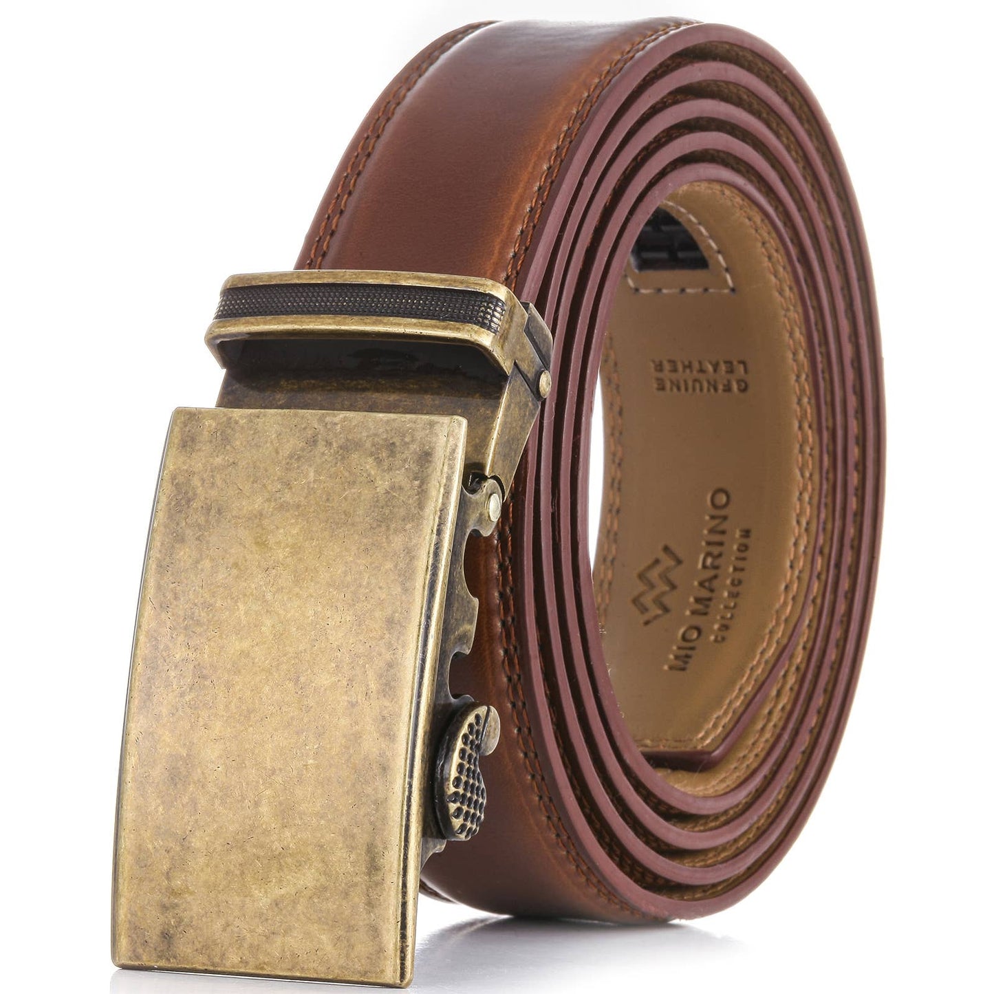 Mio Marino Mio Marino - Aurelian Designer Ratchet Belt: Mahogany / Genuine Leather / Adjustable from 38" to 54" Waist
