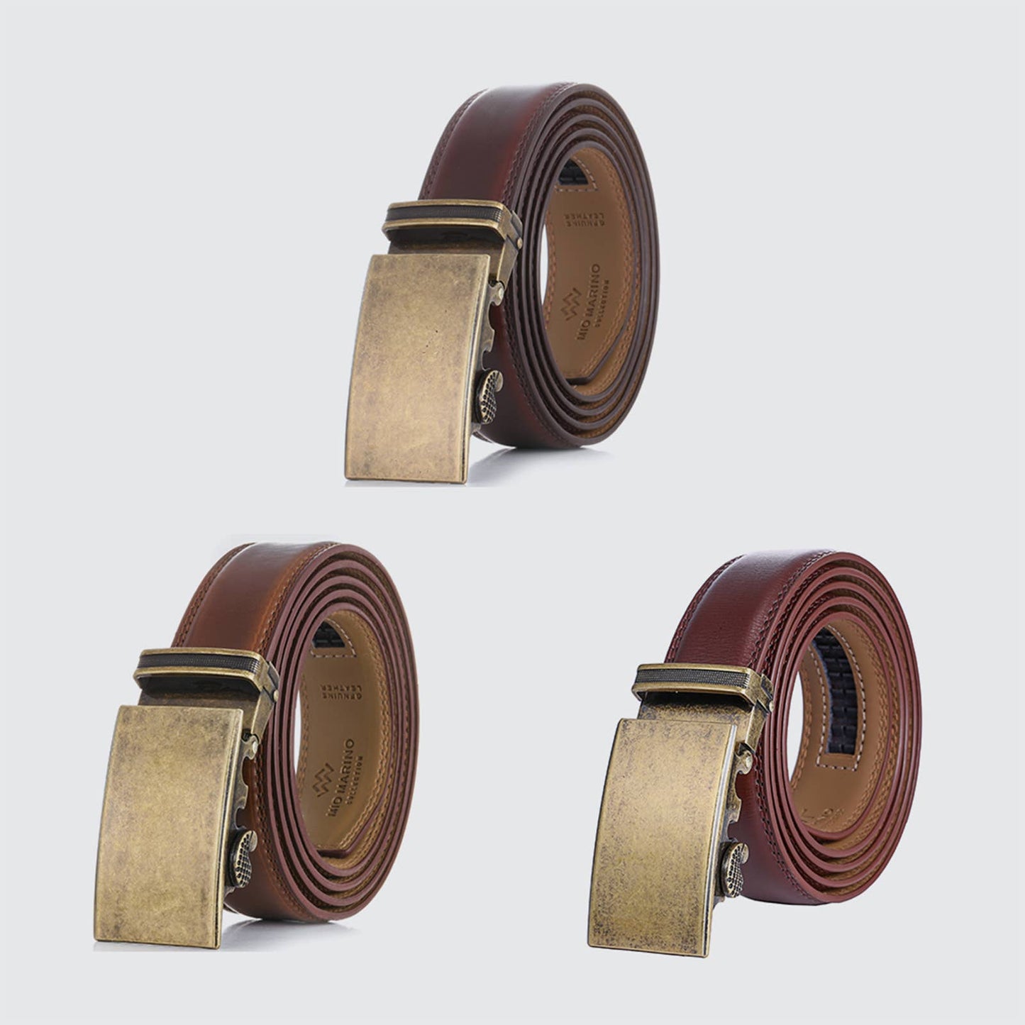 Mio Marino Mio Marino - Aurelian Designer Ratchet Belt: Mahogany / Genuine Leather / Adjustable from 38" to 54" Waist