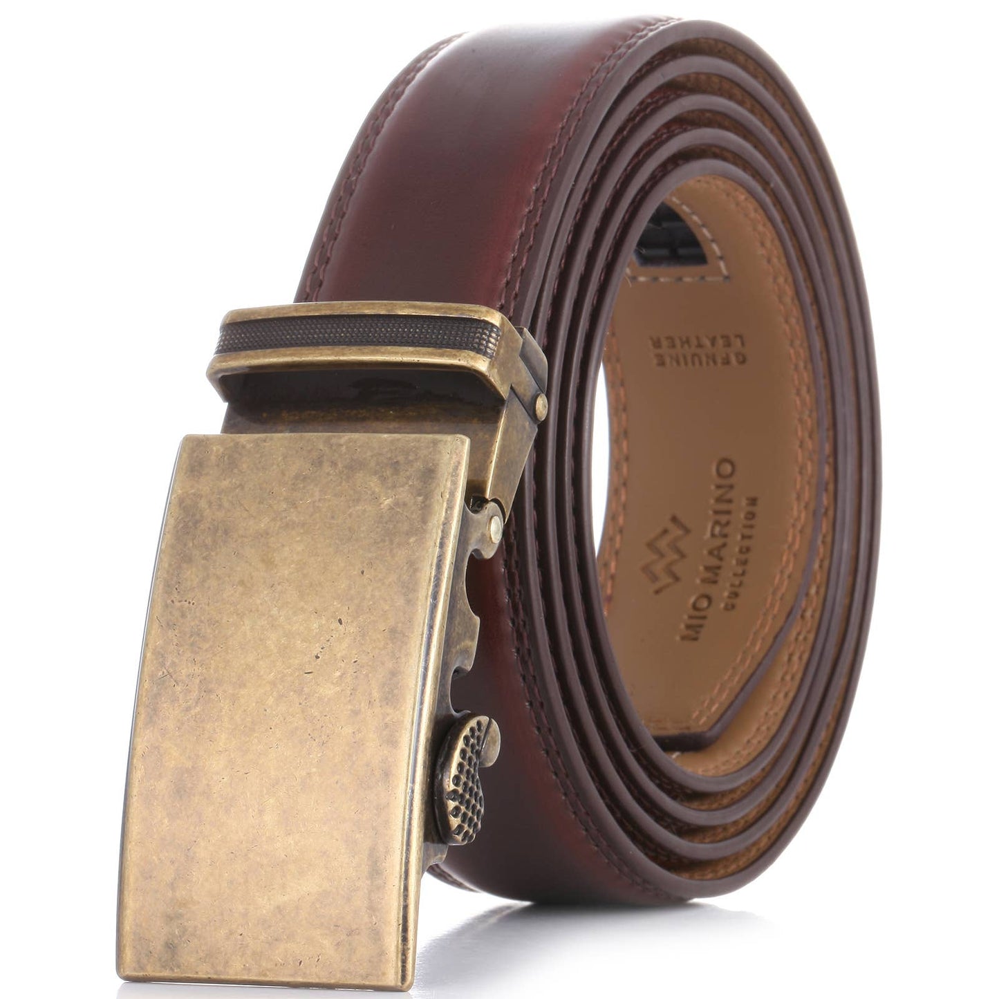 Mio Marino Mio Marino - Aurelian Designer Ratchet Belt: Mahogany / Genuine Leather / Adjustable from 38" to 54" Waist