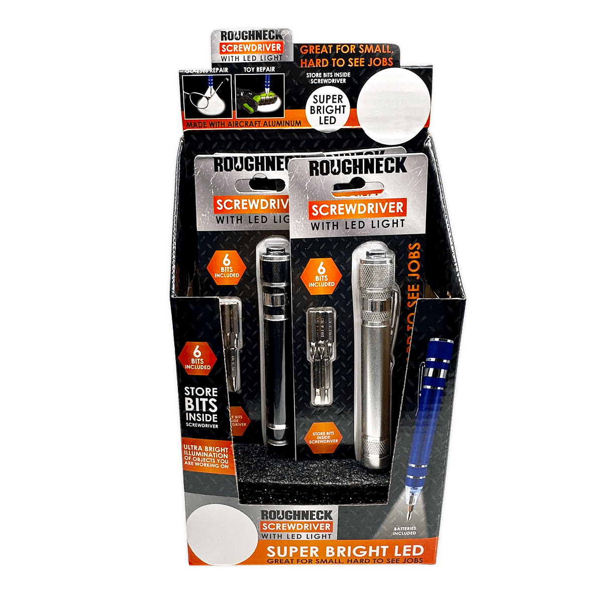 Novelty Brands Novelty Brands - Screwdriver with LED Light Roughneck Assortment- 4/Display: Wholesale Price