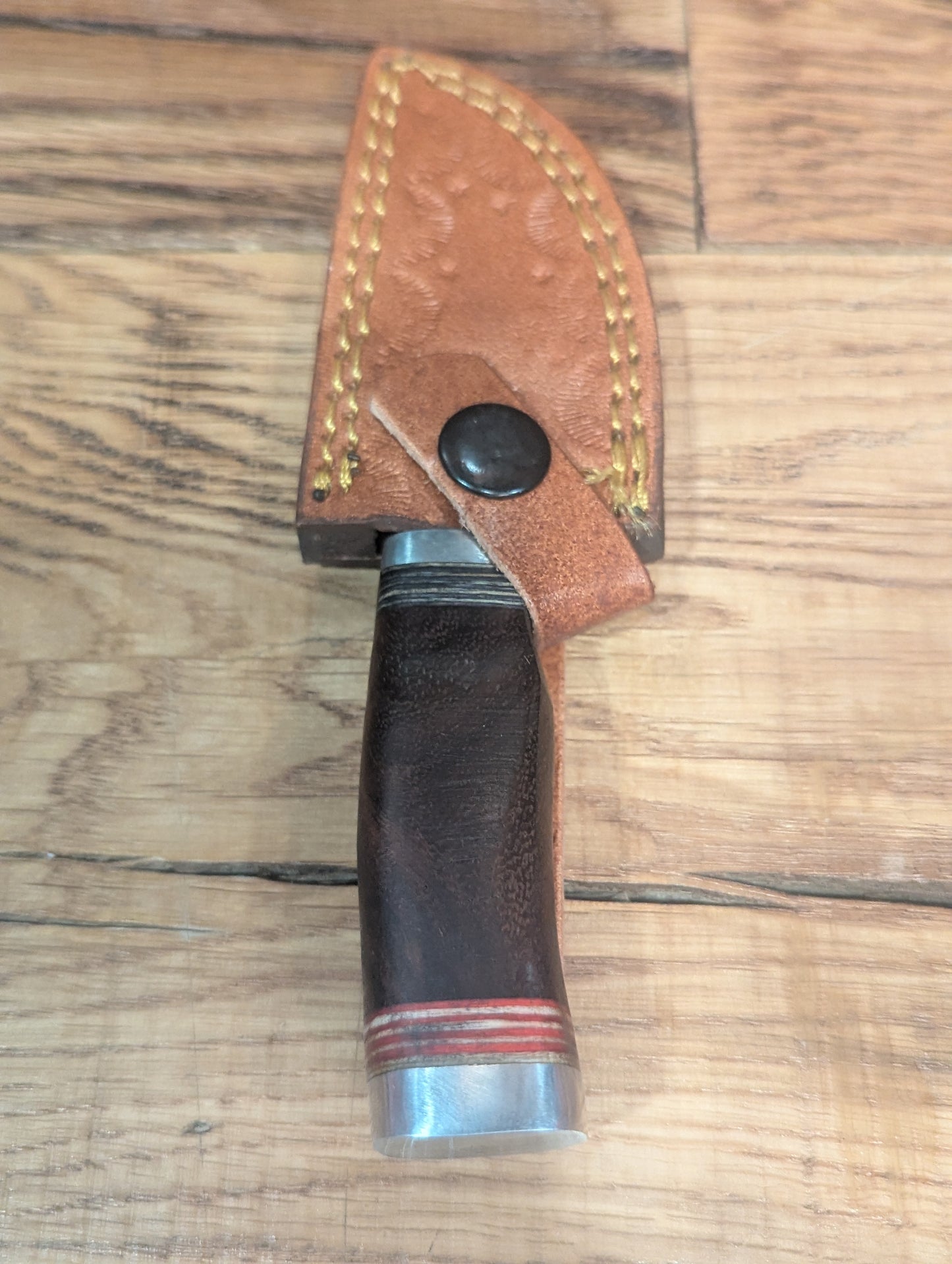 Walnut Handle with Assorted Accent Colors - Small Damascus Skinner