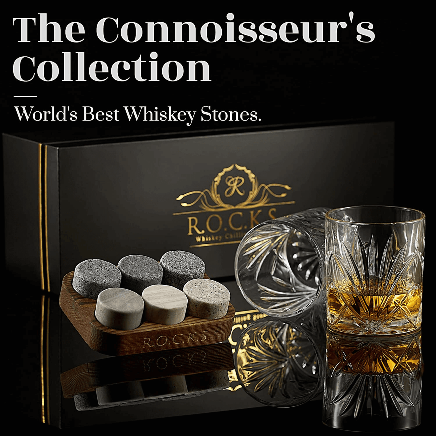 ROCKS Whiskey Chilling Stones ROCKS Whiskey Chilling Stones - The Connoisseur's Set - Palm Whiskey Glass Edition