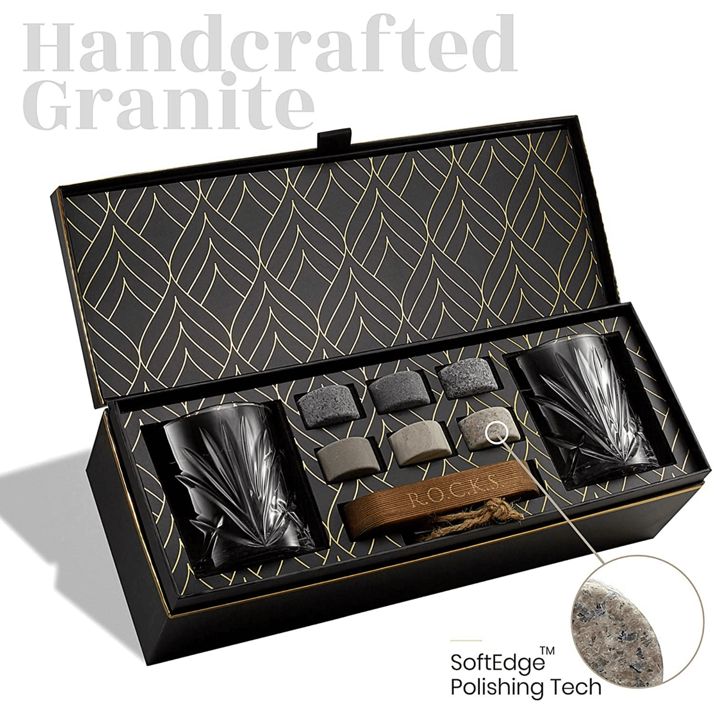 ROCKS Whiskey Chilling Stones ROCKS Whiskey Chilling Stones - The Connoisseur's Set - Palm Whiskey Glass Edition